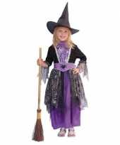 Halloween heksen carnavalskleding zwart paars kinderen