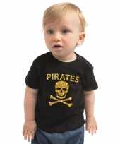 Piraten carnavalskleding shirt goud glitter zwart babys