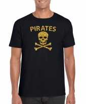 Piraten shirt foute party verkleed carnavalskleding carnavalskleding goud glitter zwart heren